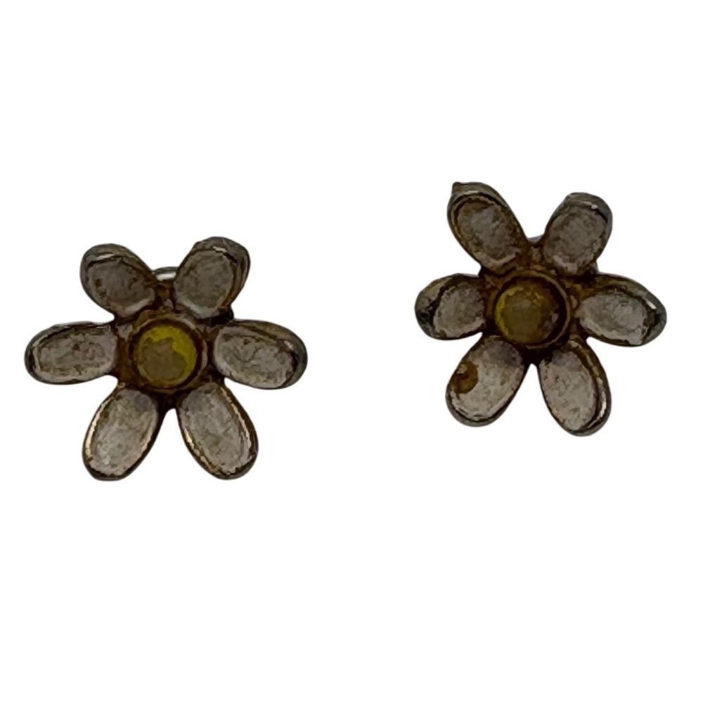 Vintage Estate Daisy Flower Stud Earrings Yellow Center Floral Cute‎ Small
